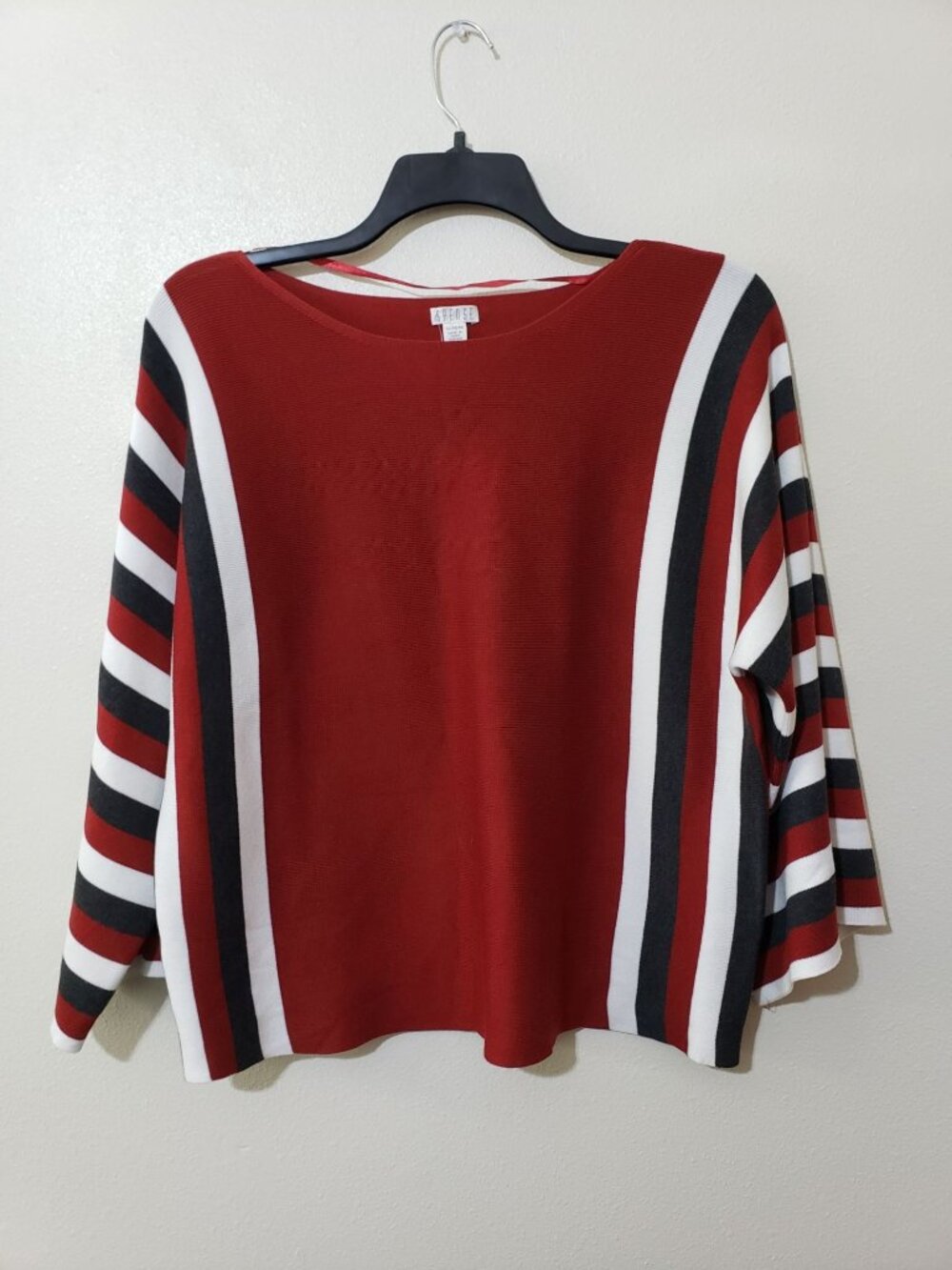 Spense long wide sleeve, multicolor stripe, boat neck sweater, size XL